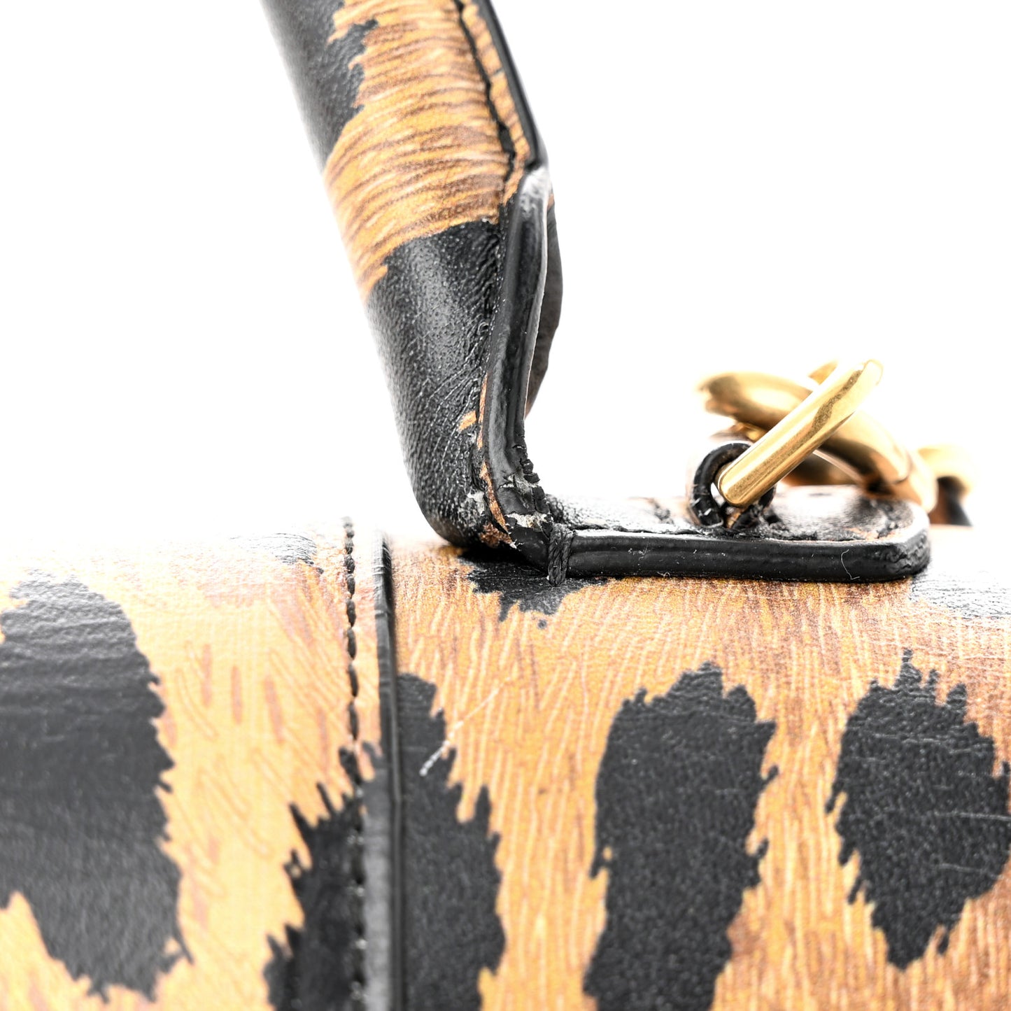 Smooth Calfskin Leopard Print Medium Hourglass Top Handle Bag Beige