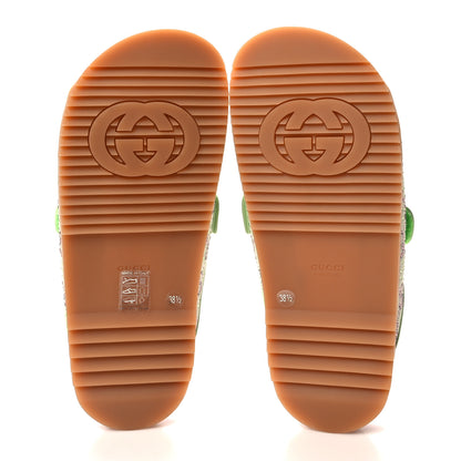 Gucci GG New Canvas Nappa Crystal Womens Slide Sandals With Straps 38.5 Purple Green 5 of 9