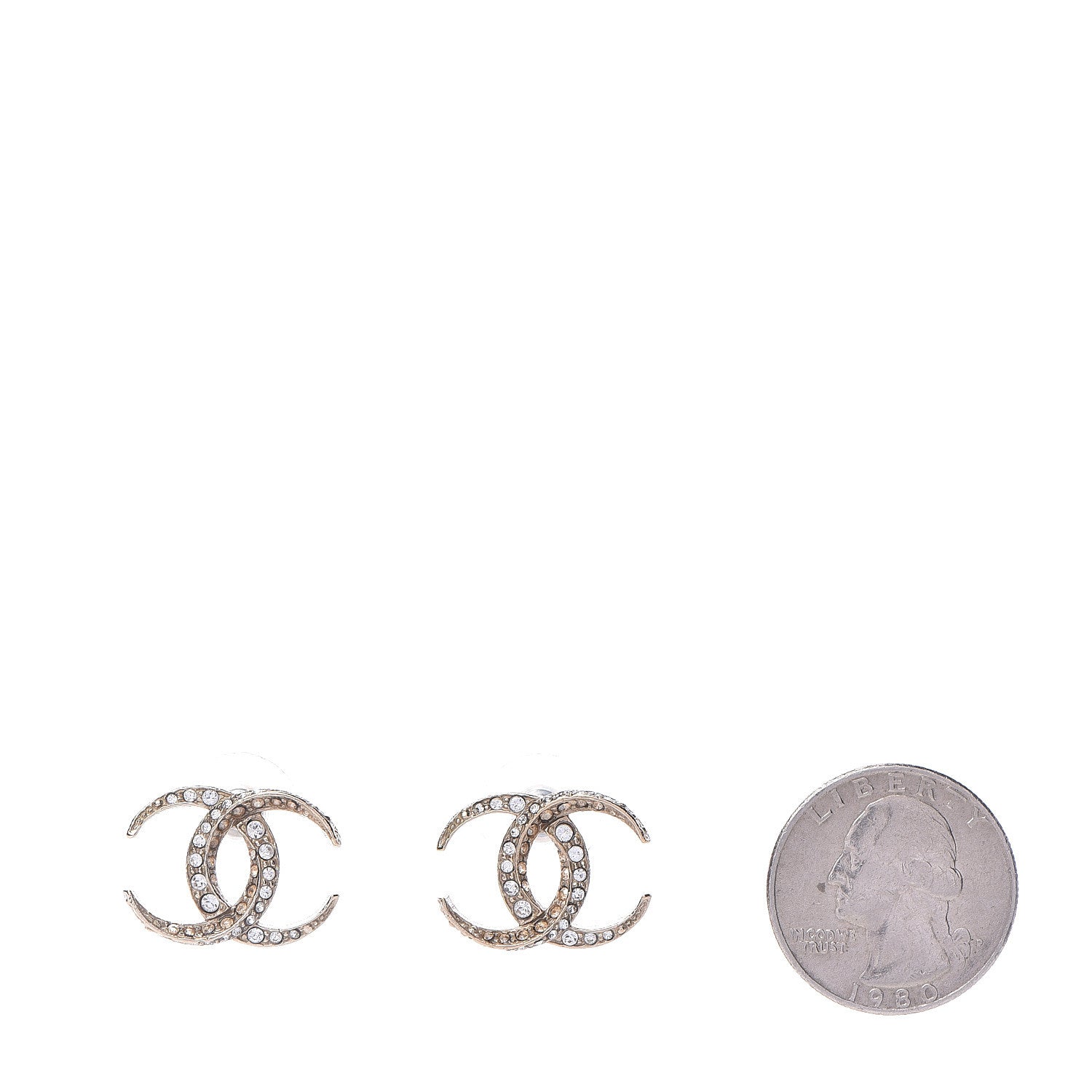 Chanel Crystal CC Moon Earrings Gold 2 of 5