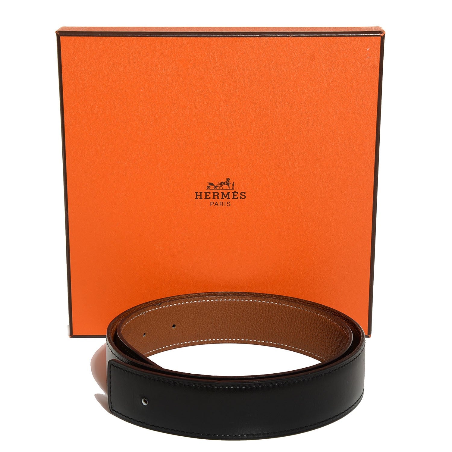 Hermes Box Togo 32mm Belt Strap 80 Black Gold 2 of 4