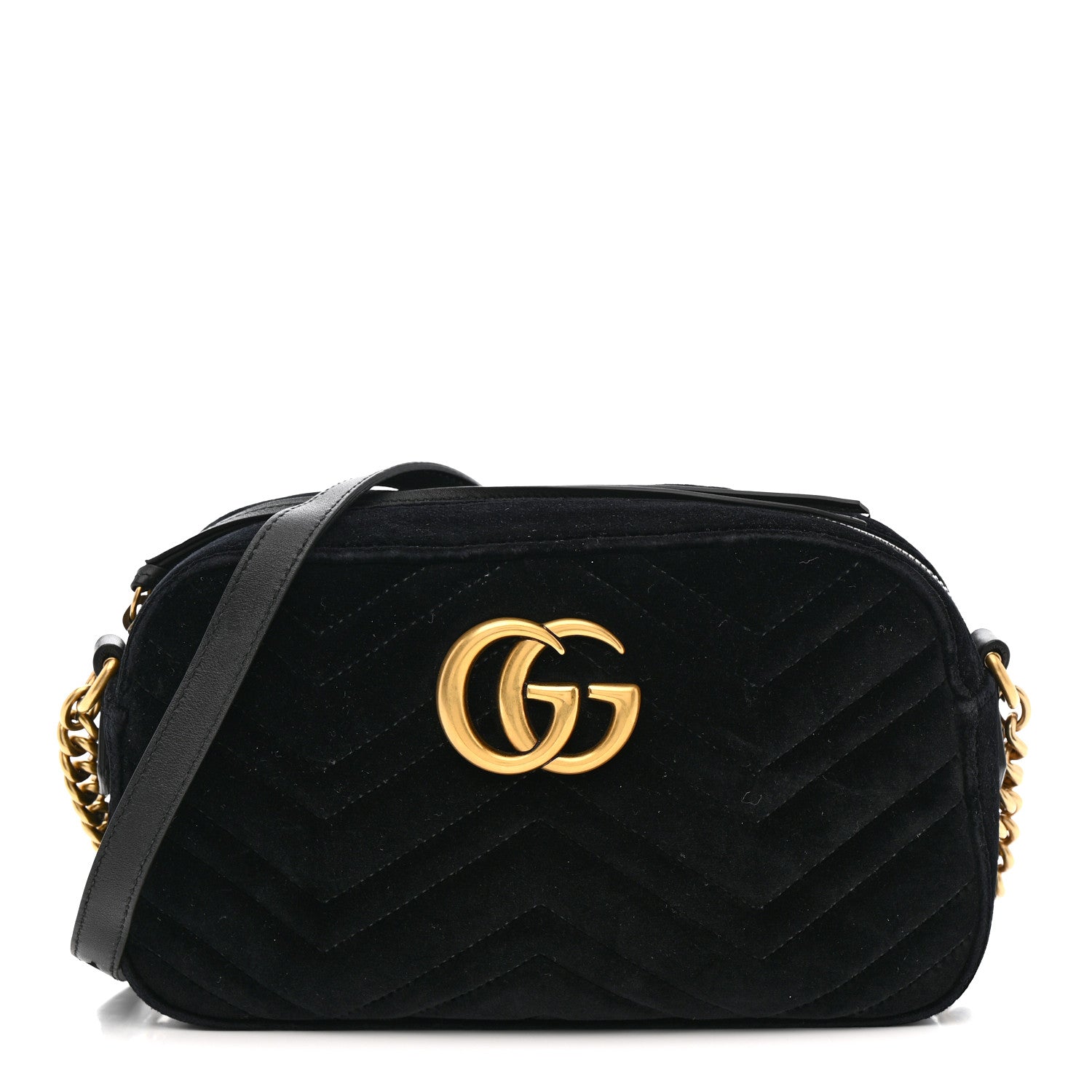 Gucci Velvet Matelasse Small GG Marmont Chain Shoulder Bag Black 1 of 11