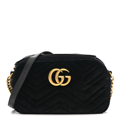 Gucci Velvet Matelasse Small GG Marmont Chain Shoulder Bag Black 1 of 11