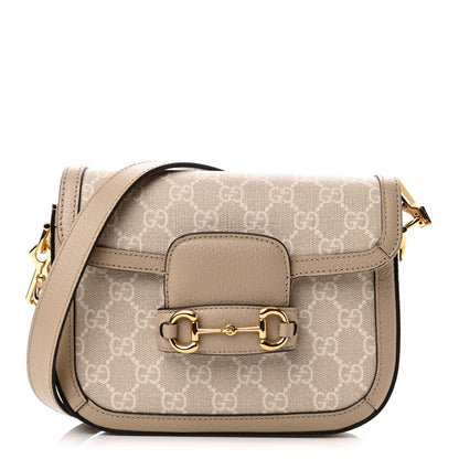 Gucci GG Supreme Monogram Textured Dollar Calfskin Web Mini Horsebit 1955 Shoulder Bag Beige Mystic White Oatmeal 1 of 11