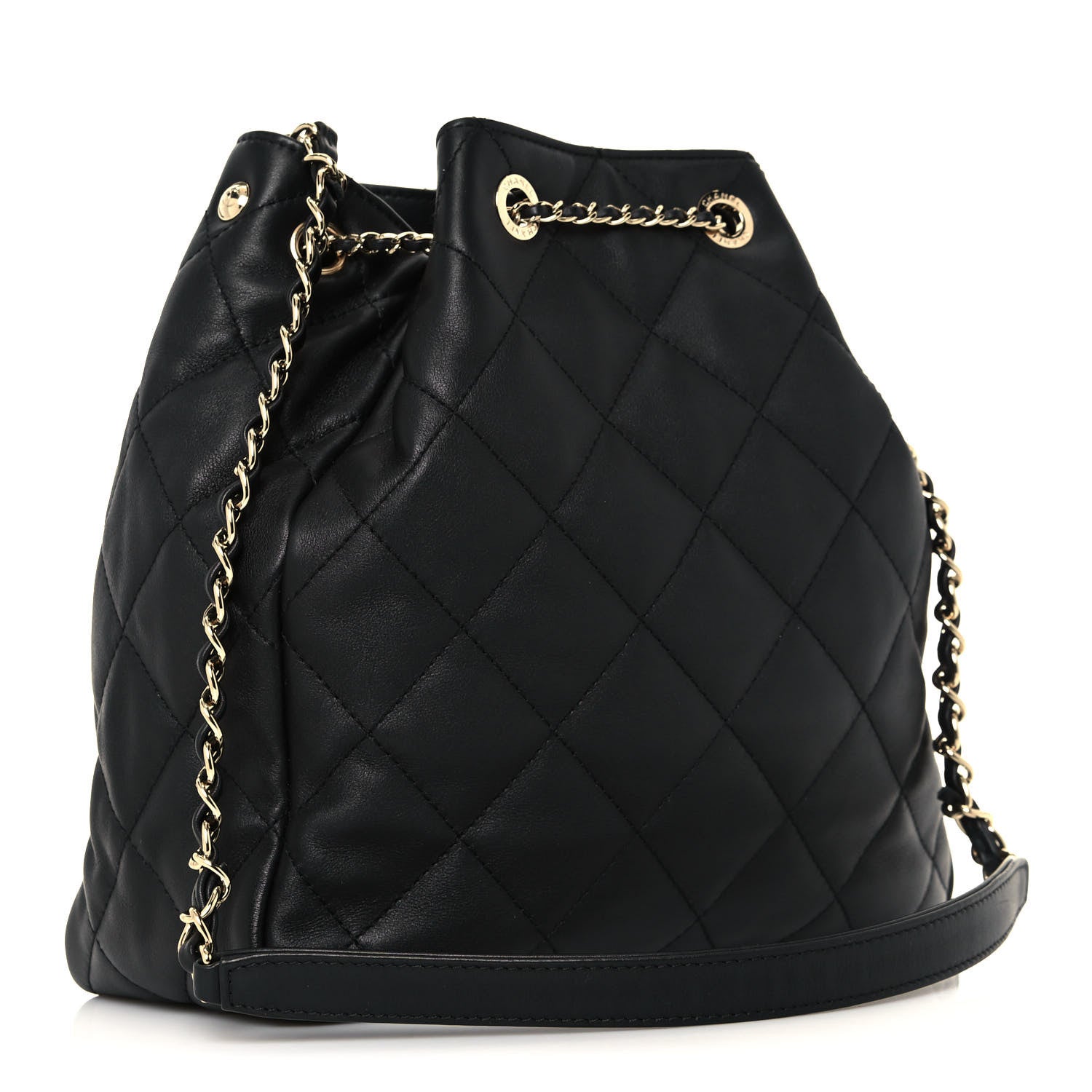 Chanel Lambskin Quilted Chain Drawstring Bag Black 3 of 12