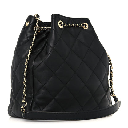 Chanel Lambskin Quilted Chain Drawstring Bag Black 3 of 12