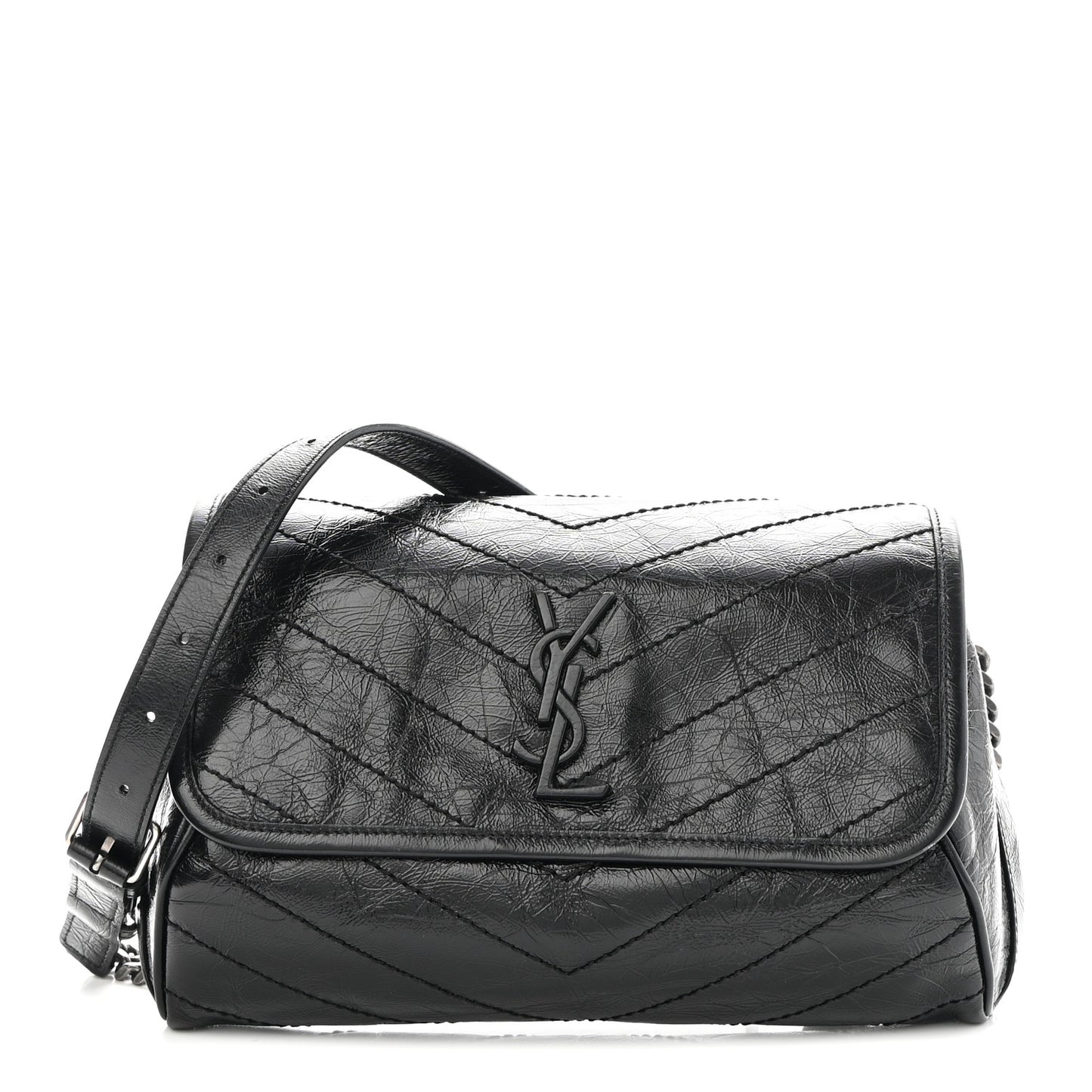 Crinkled Calfskin Matelasse Monogram Niki Body Bag Black