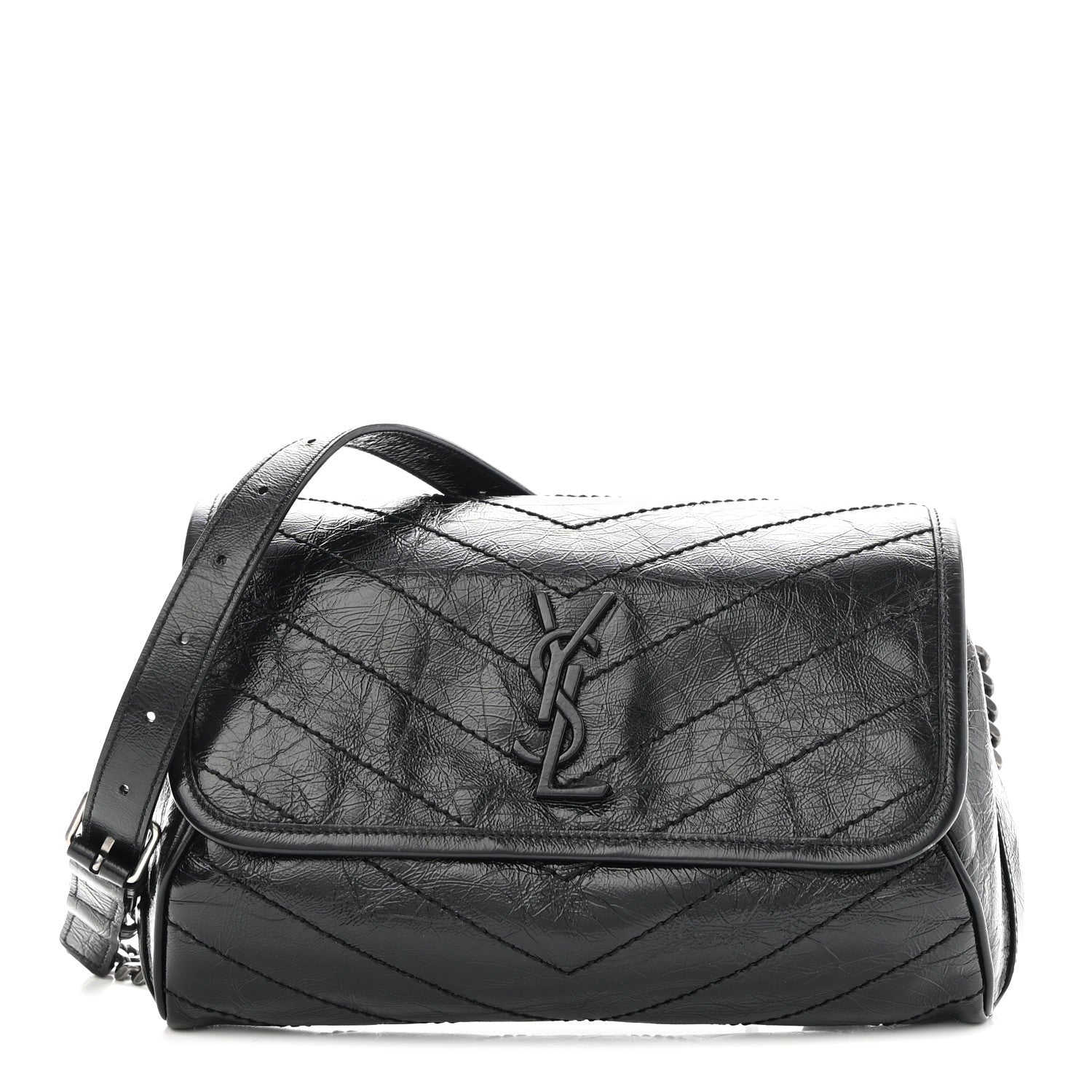 Saint Laurent Crinkled Calfskin Matelasse Monogram Niki Body Bag Black 1 of 8