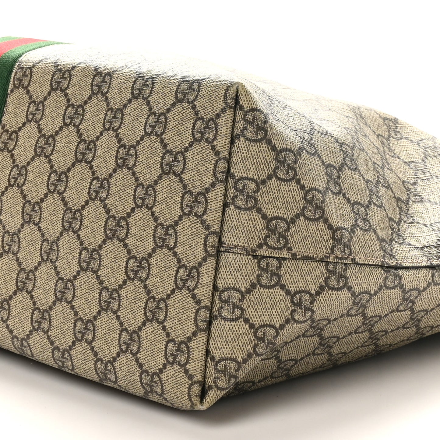 GG Supreme Monogram Textured Calfskin Web Medium Ophidia Shopping Tote Beige Ebony New Acero