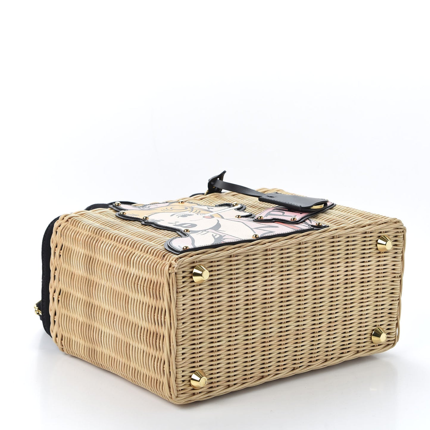 Wicker Canvas Patch Comics Shoulder Bag Black