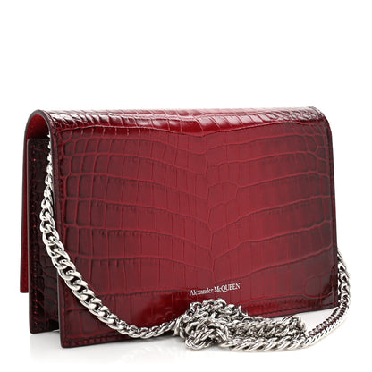 Alexander McQueen Calfskin Crocodile Embossed Skull Mini Crossbody Bag Red 3 of 12