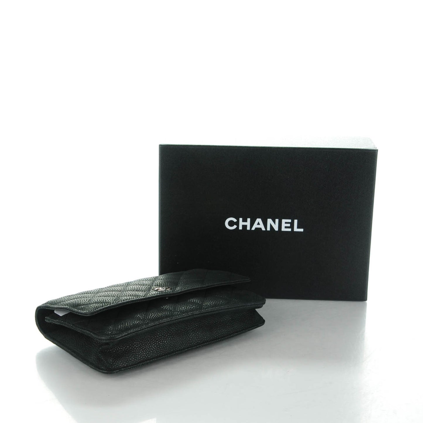 Iridescent Caviar Quilted Wallet On Chain WOC Black