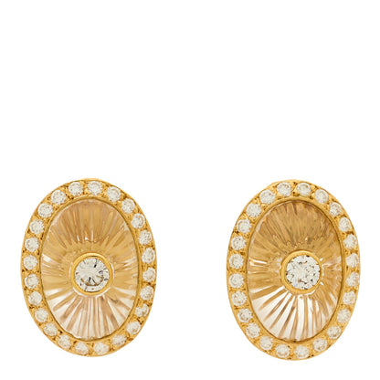Boucheron 18K Yellow Gold Diamond Rock Crystal Oval Clip On Earrings 1 of 4