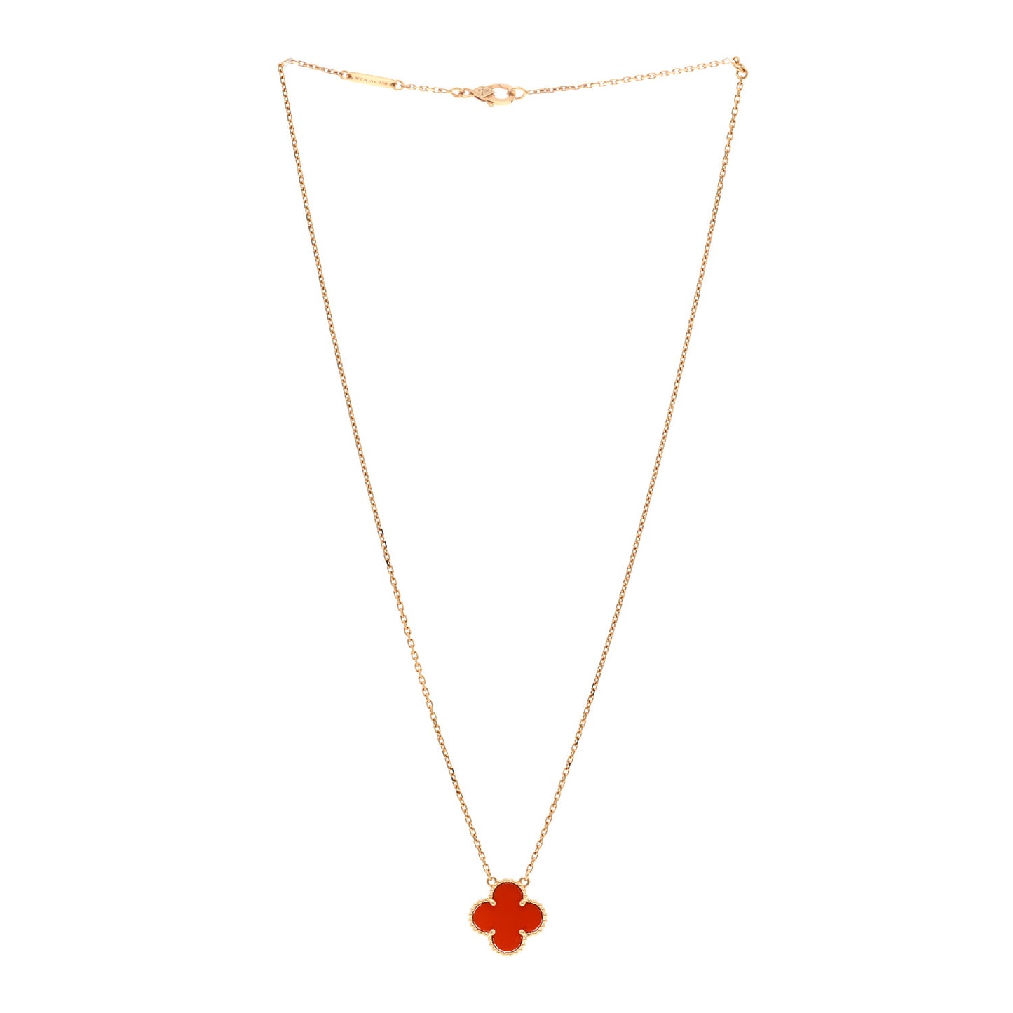 18K Yellow Gold Carnelian Vintage Alhambra Pendant Necklace