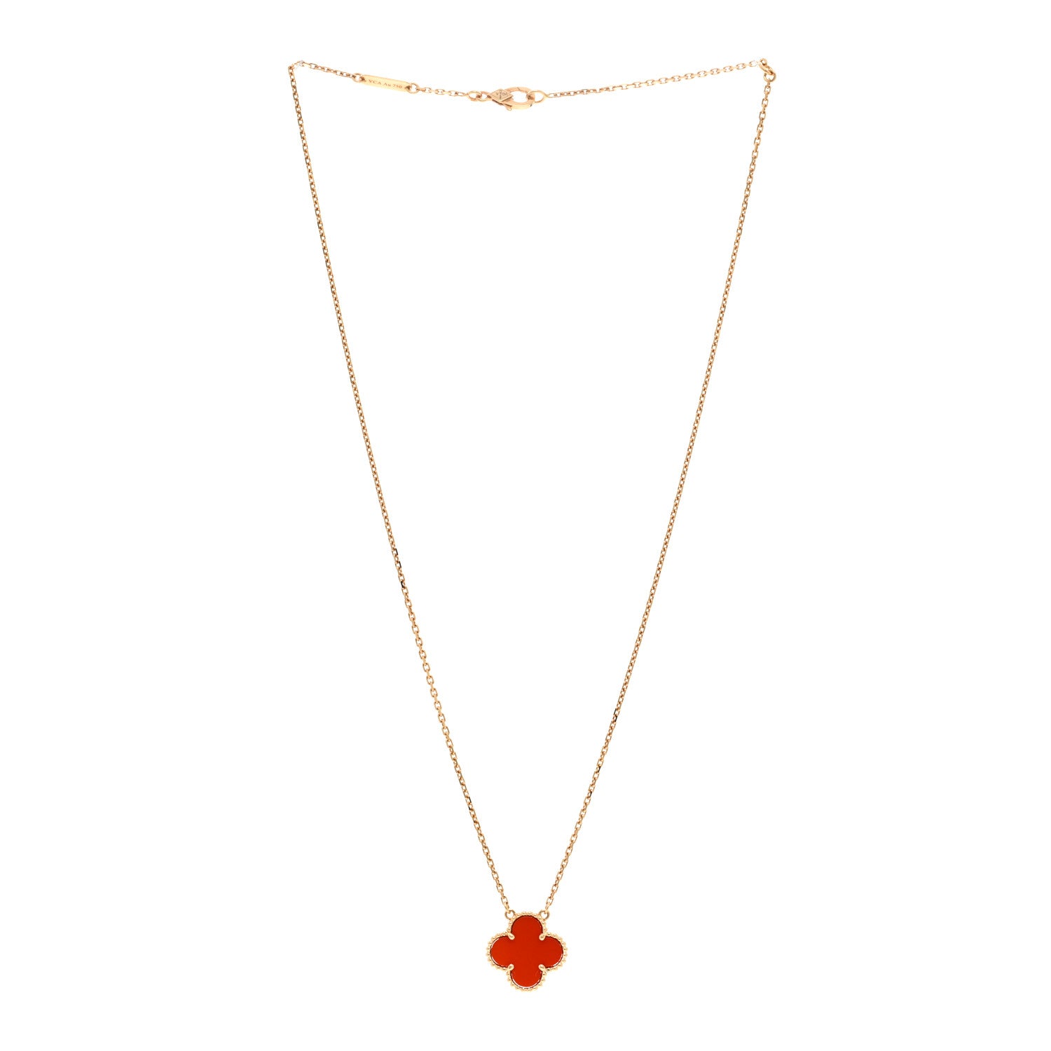 Van Cleef & Arpels 18K Yellow Gold Carnelian Vintage Alhambra Pendant Necklace 3 of 6