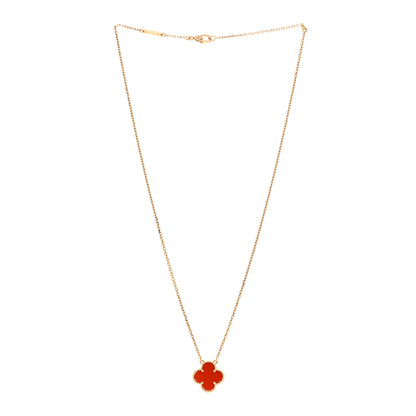 Van Cleef & Arpels 18K Yellow Gold Carnelian Vintage Alhambra Pendant Necklace 3 of 6