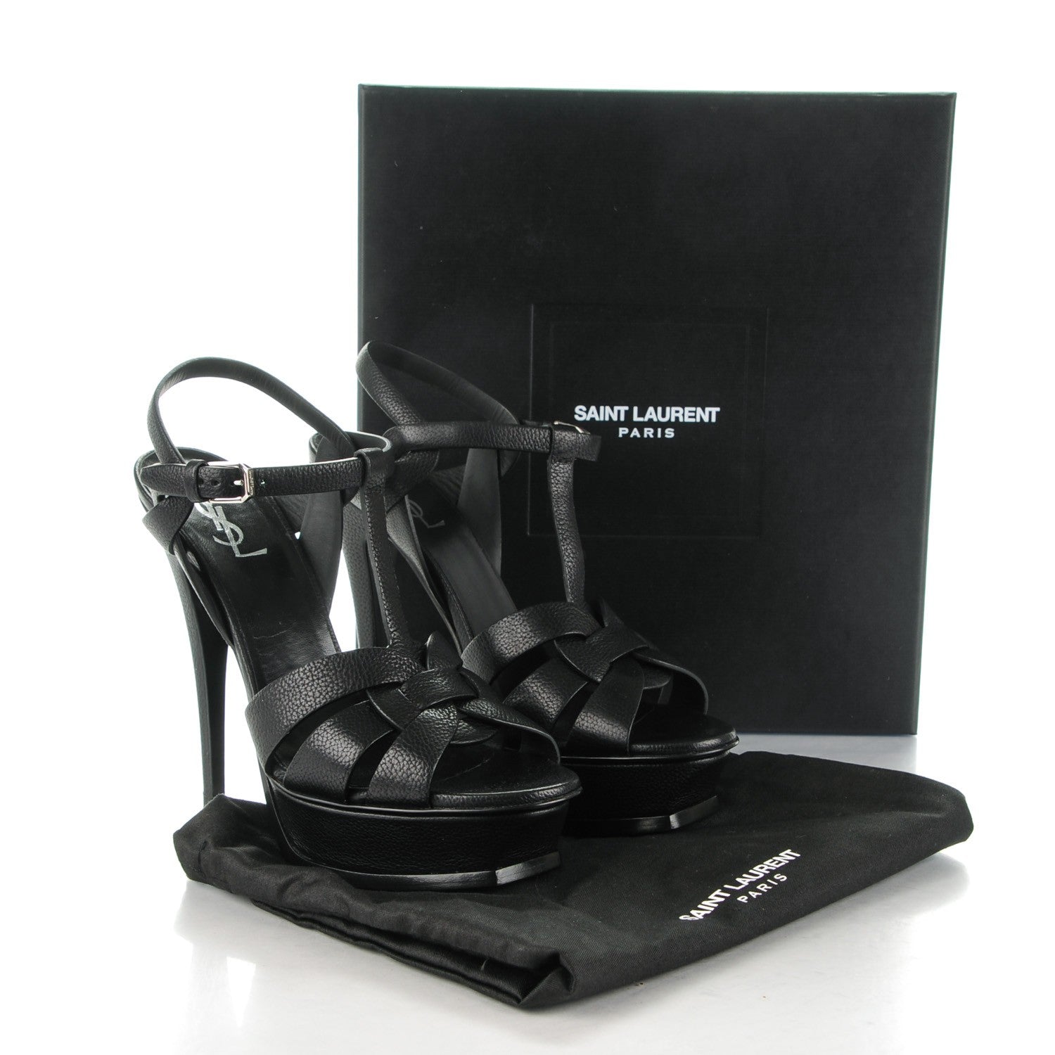 Saint Laurent Calfskin Tribute 105 Platform Sandals 39 Black 8 of 8