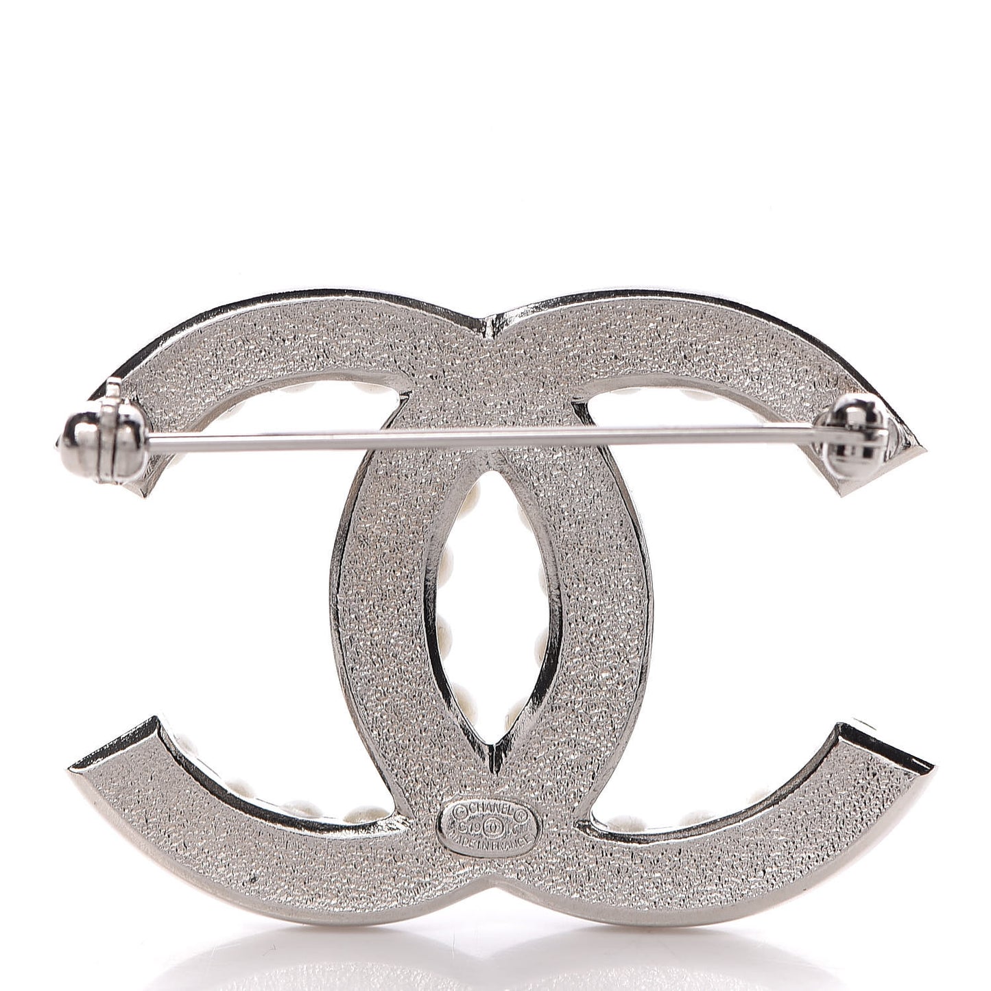 Pearl Crystal CC Brooch Silver