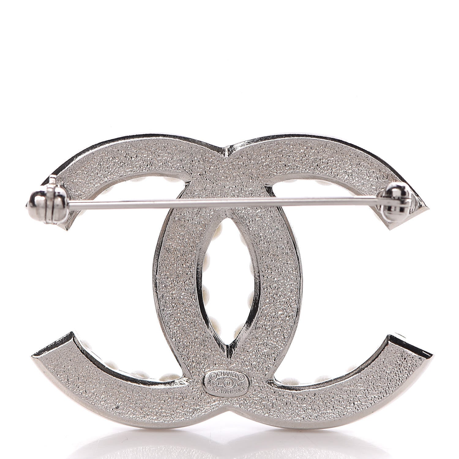 Chanel Pearl Crystal CC Brooch Silver 3 of 5