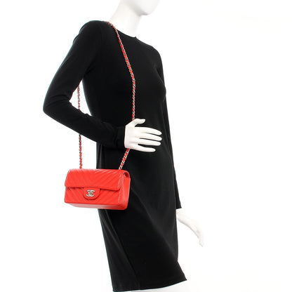 Chanel Caviar Chevron Quilted Mini Rectangular Flap Red 2 of 8