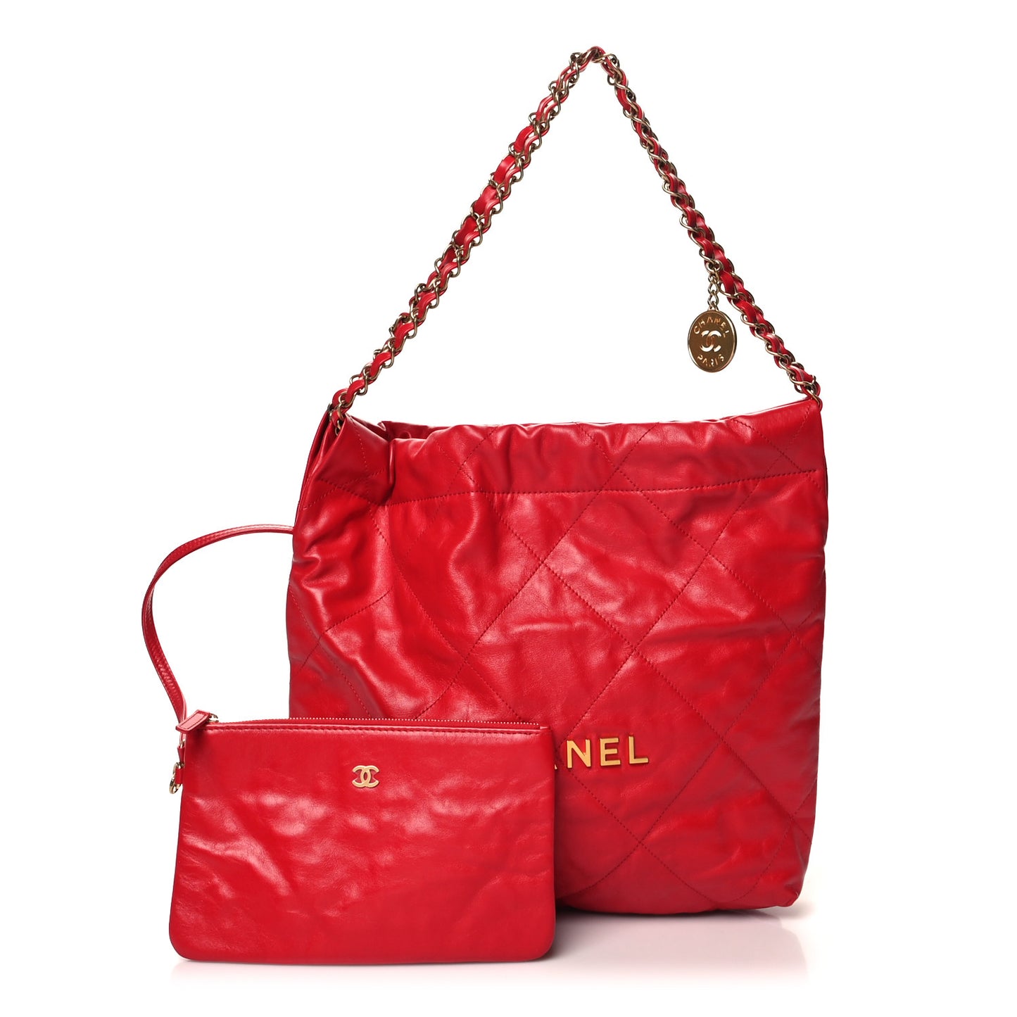 Shiny Calfskin Quilted Small 22 Red