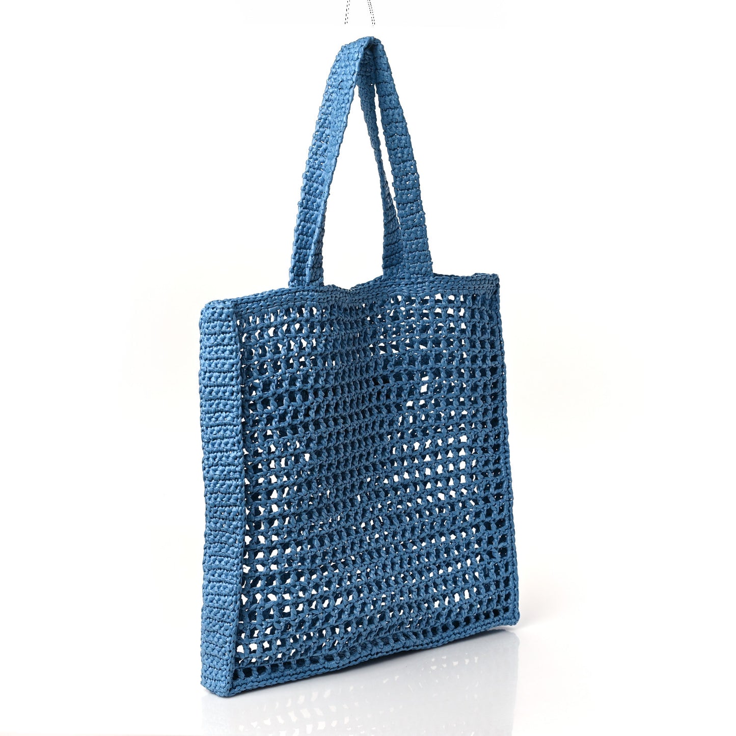 Yarn Raffia Effect Crochet Logo Embroidered Tote Bag Celeste