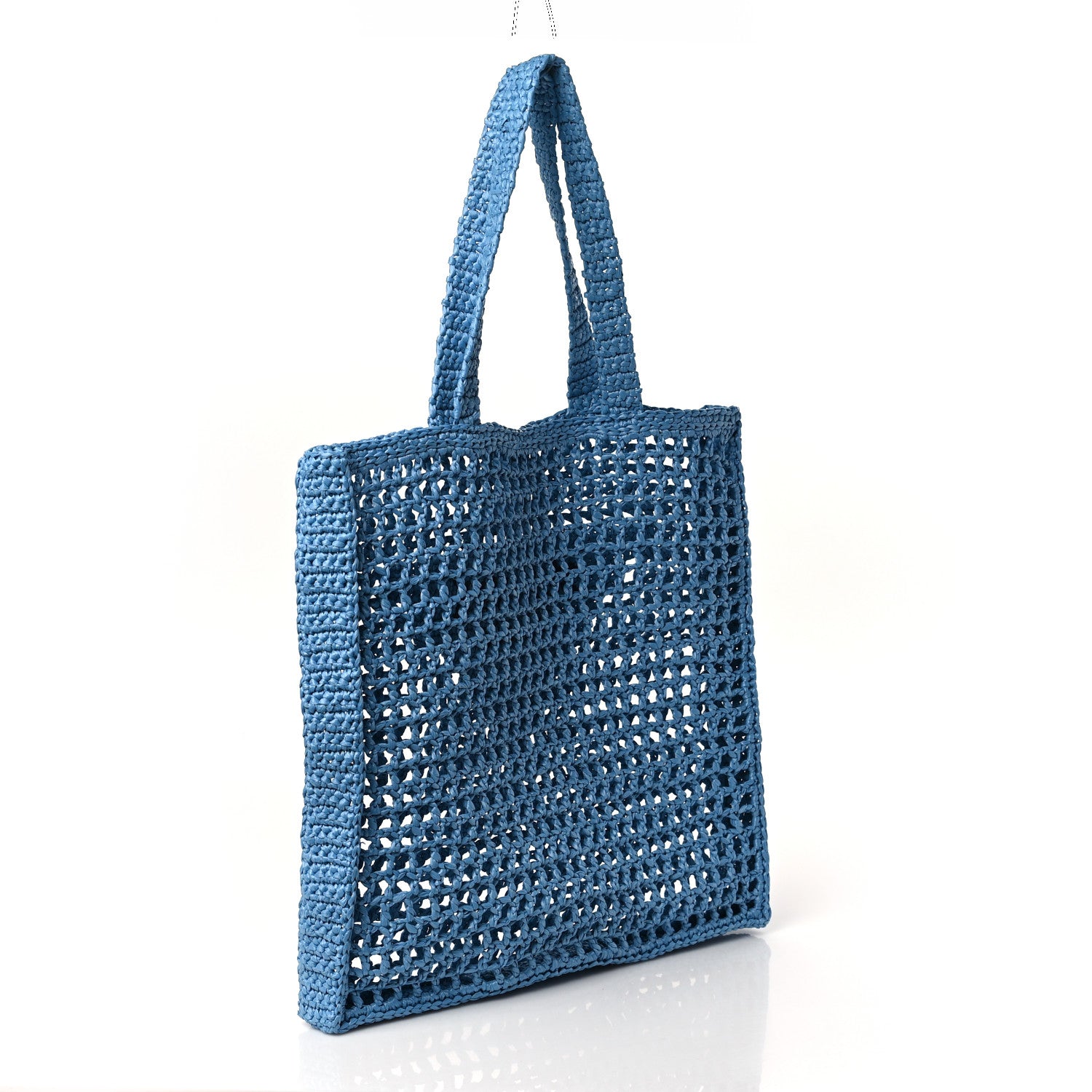 Prada Yarn Raffia Effect Crochet Logo Embroidered Tote Bag Celeste 3 of 8