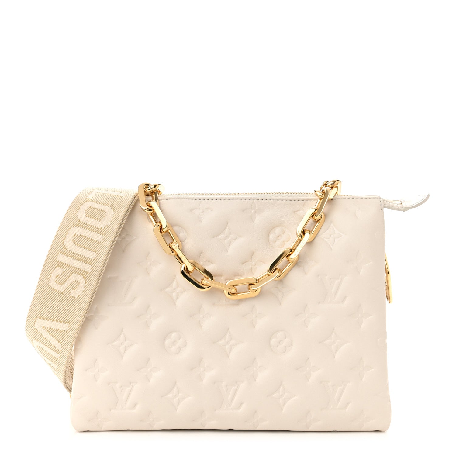 Louis Vuitton Lambskin Embossed Monogram Coussin PM Beige Cream 1 of 11