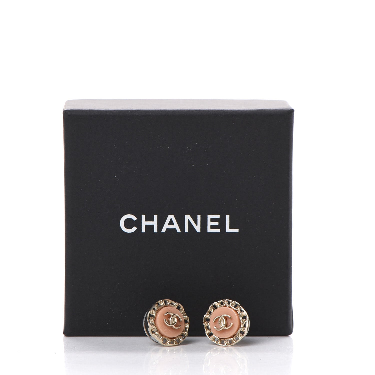 Chanel Resin Chain CC Round Earrings Gold Pink 5 of 5
