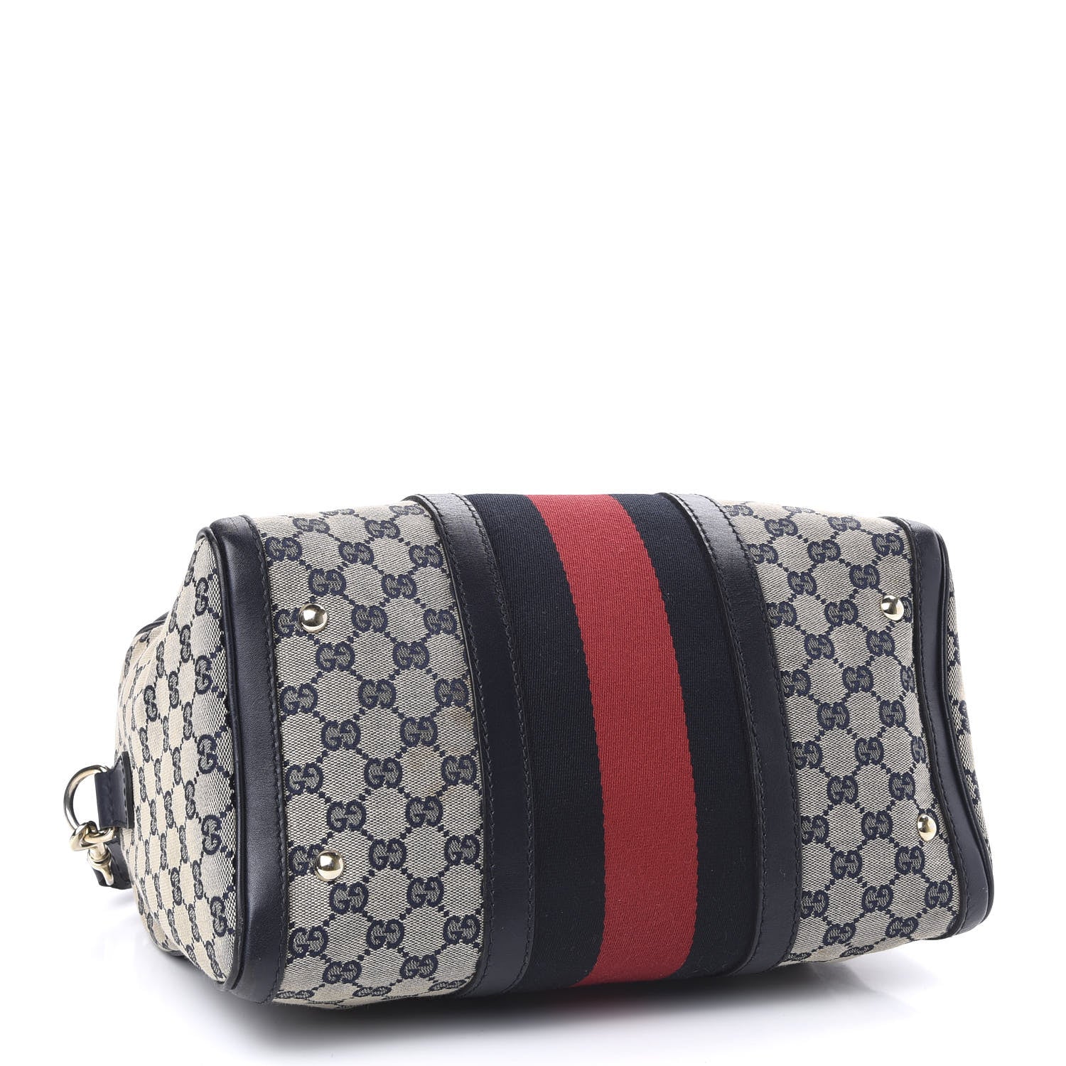 Gucci Monogram Selleria Calfskin Vintage Web Medium Boston Beige Blue 4 of 11