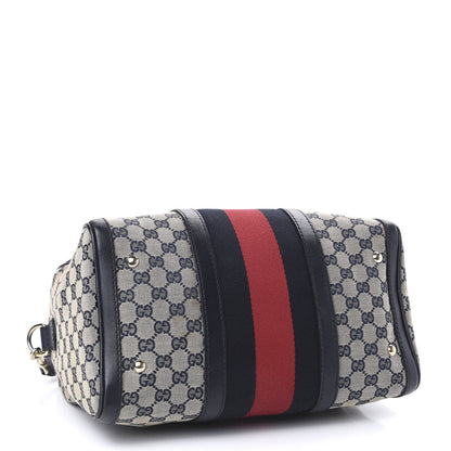Gucci Monogram Selleria Calfskin Vintage Web Medium Boston Beige Blue 4 of 11