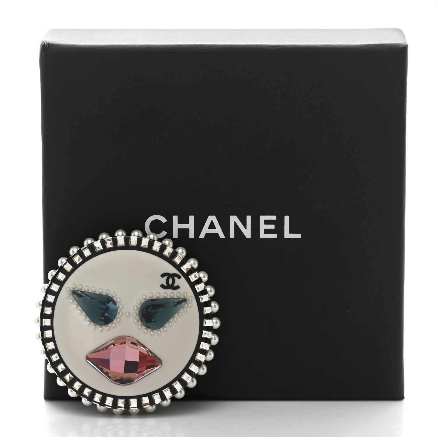 Chanel Metal Resin Pearl Emoji Brooch Silver White 4 of 4