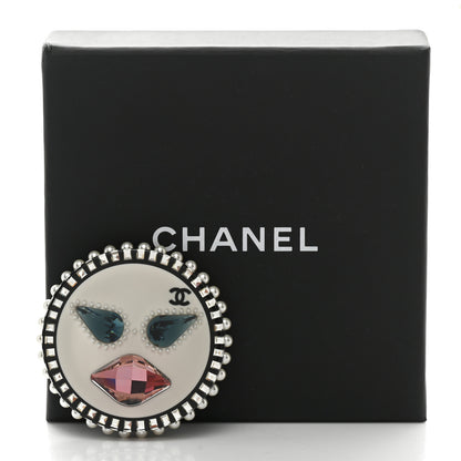 Chanel Metal Resin Pearl Emoji Brooch Silver White 4 of 4