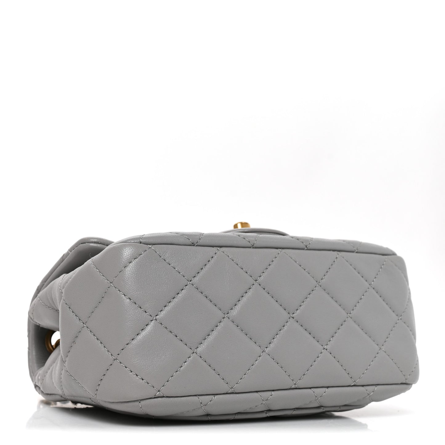 Lambskin Quilted Mini Pearl Crush Flap Light Grey