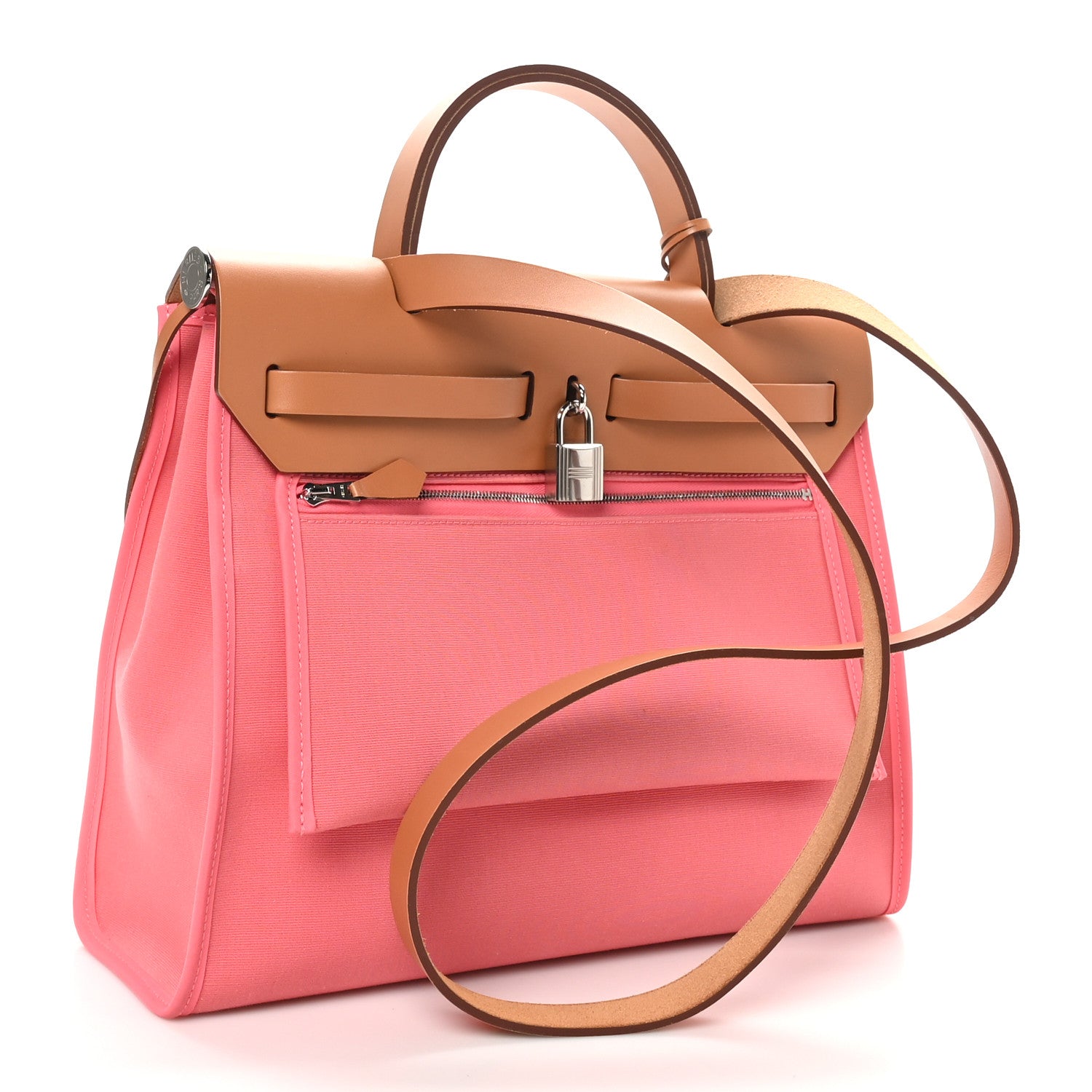 Hermes Vache Hunter Toile Herbag Zip 31 PM Rose Azalee Natural 4 of 11