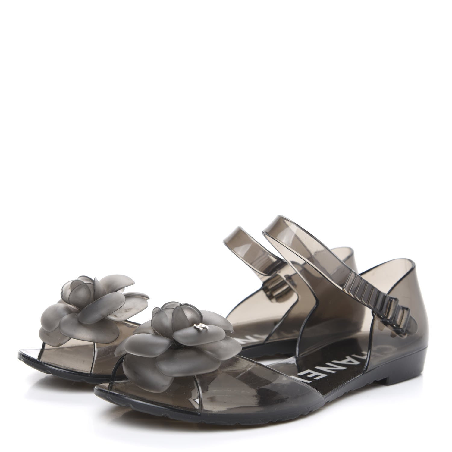 Chanel Jelly Camellia CC Sandals 38 Grey 3 of 7