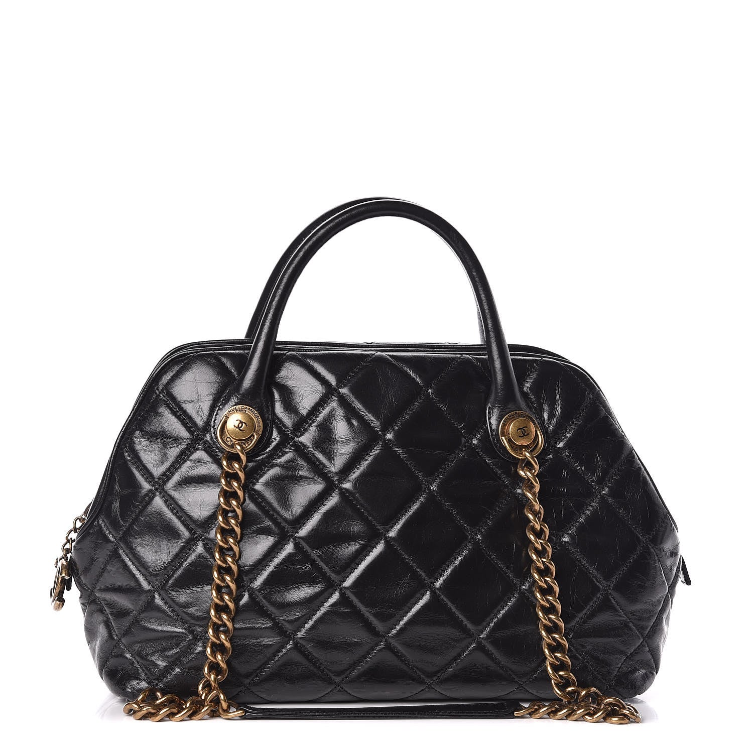 Chanel Glazed Calfskin Castle Rock Bowling Bag Black 1 of 10