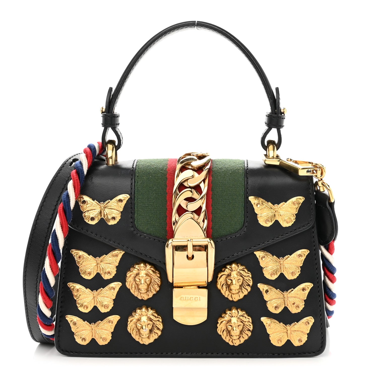 Gucci Calfskin Animal Studs Mini Sylvie Top Handle Bag Black 1 of 8