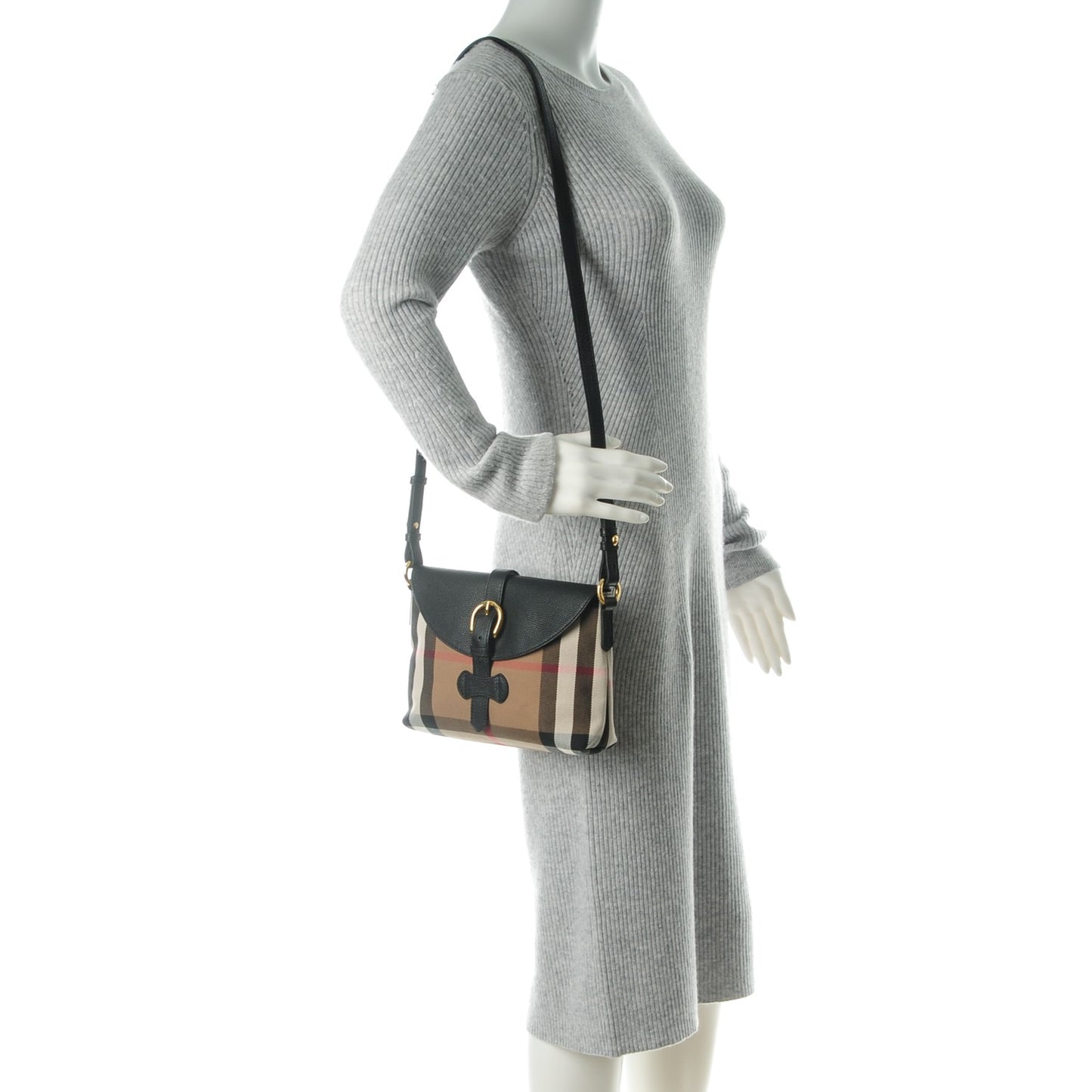 Horseshoe Calfskin House Check Small Milton Crossbody Bag Black