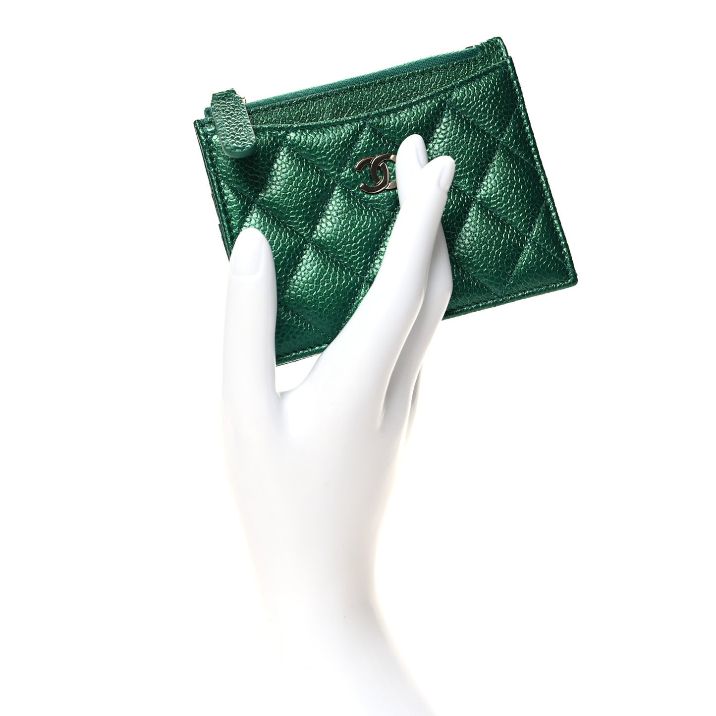 Metallic Caviar Quilted CC Zip Card Holder Green