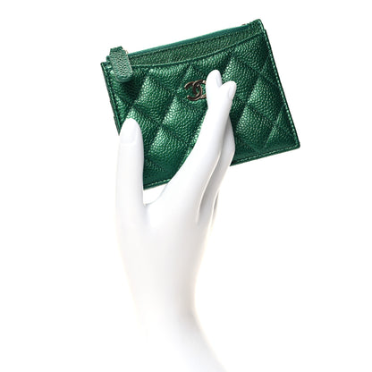 Chanel Metallic Caviar Quilted CC Zip Card Holder Green 2 of 8