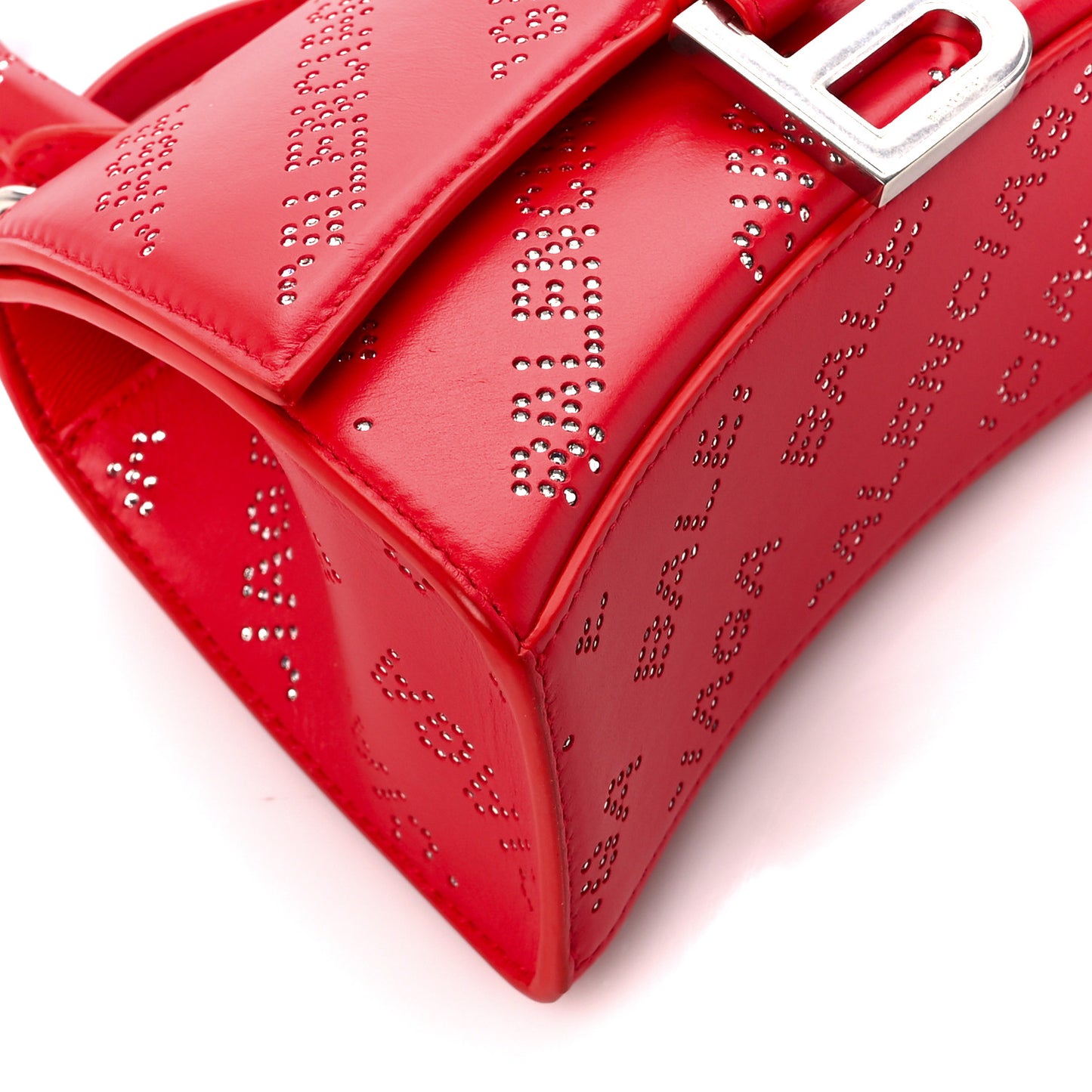 Smooth Calfskin Crystal Diagonal Allover Logo Hourglass Top Handle Bag XS Flame
