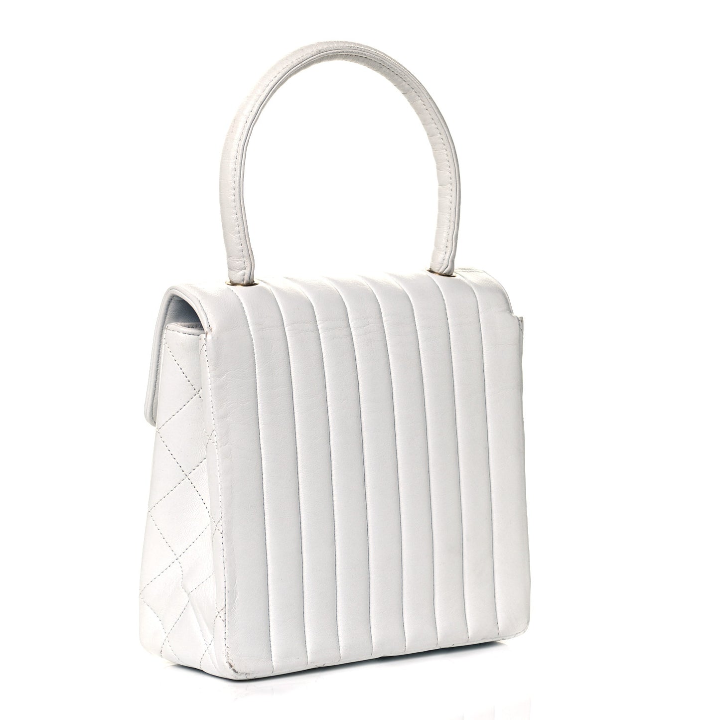 Vertical Quilted Kelly Flap Bag White