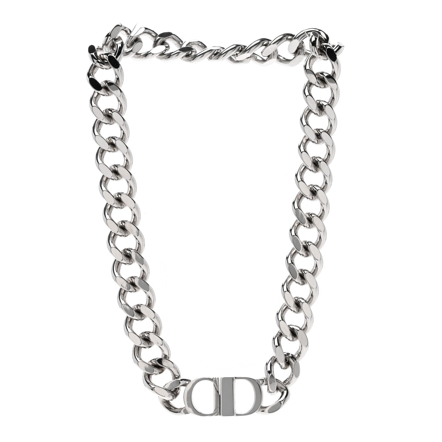 Christian Dior Brass CD Icon Chain Link Necklace Silver 3 of 4