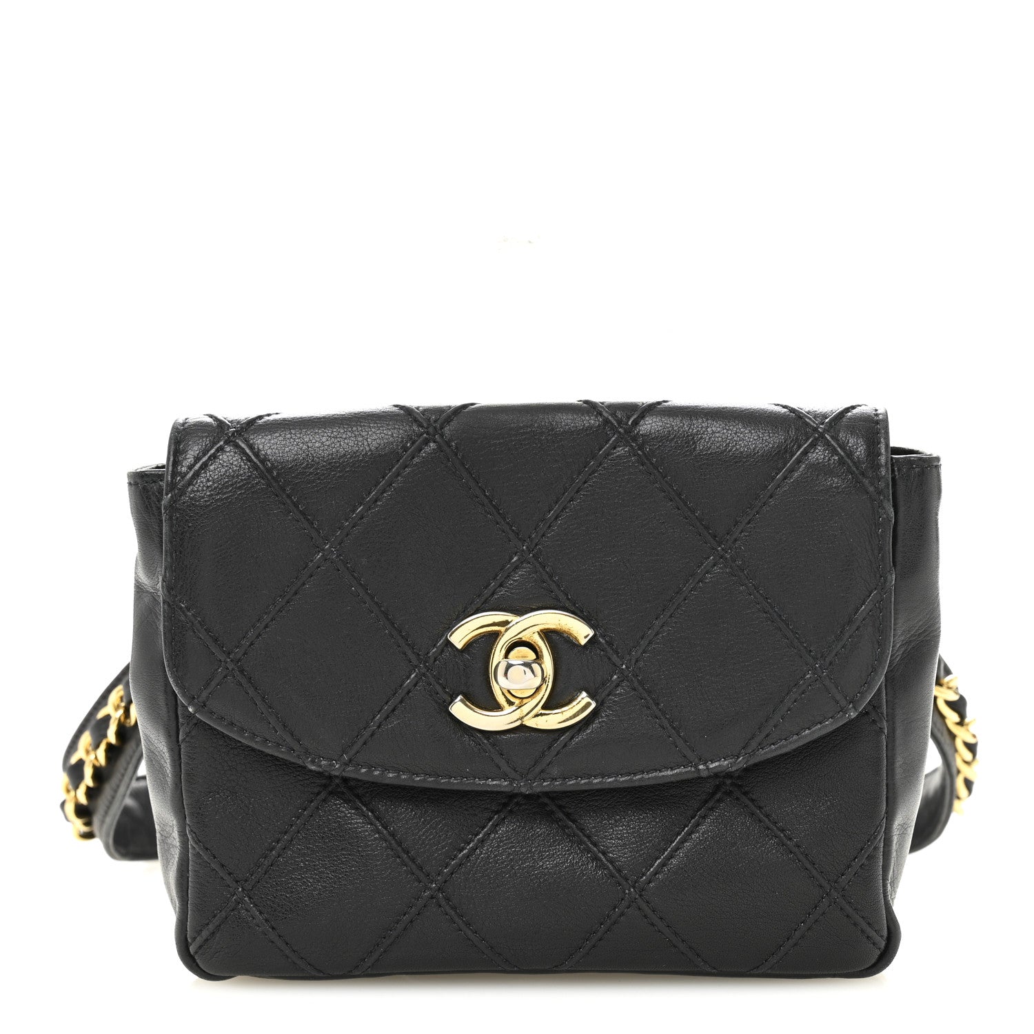 Chanel Lambskin Diamond Stitched Flap Waist Belt Bag 65 26 Black 1 of 11