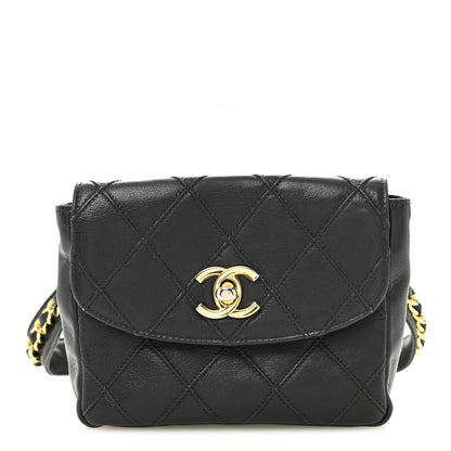 Chanel Lambskin Diamond Stitched Flap Waist Belt Bag 65 26 Black 1 of 11