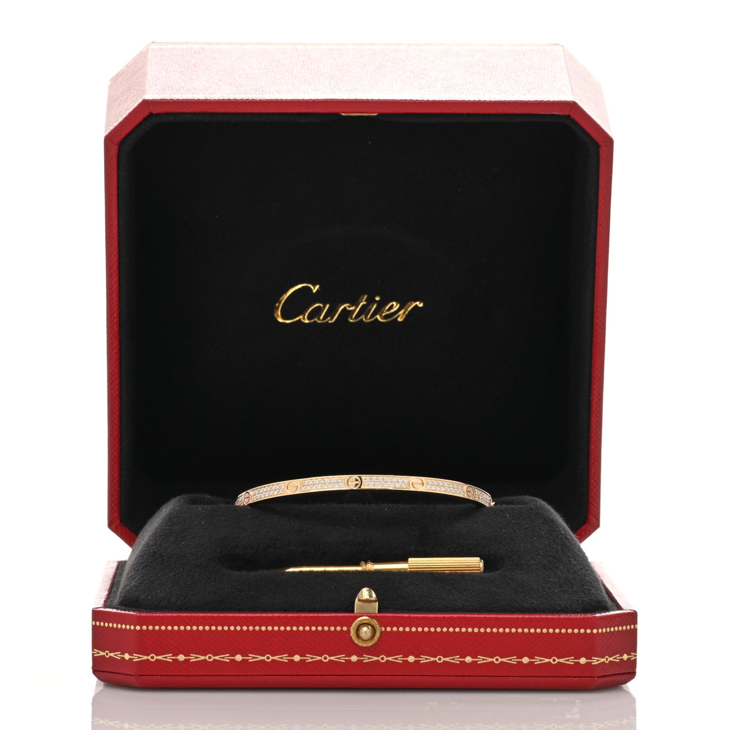 18K Yellow Gold Diamond Small LOVE Paved Bracelet 17