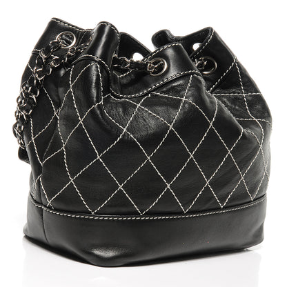 Chanel Lambskin Contrast Stitch Small Drawstring Tote Black 3 of 8