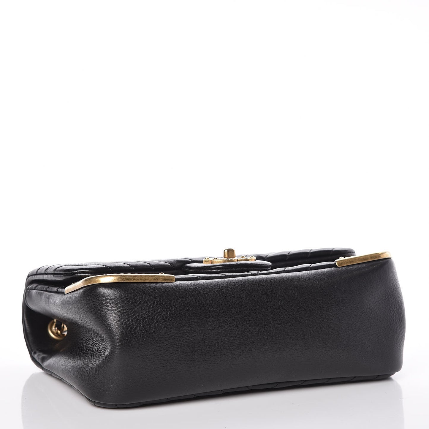 Calfskin Chevron Quilted Mini Rock The Corner Flap Black