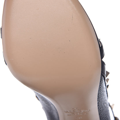 Valentino Garavani Pebbled Calfskin Rockstud Ankle Strap Open Toe 100mm Sandals 40 Black 8 of 9