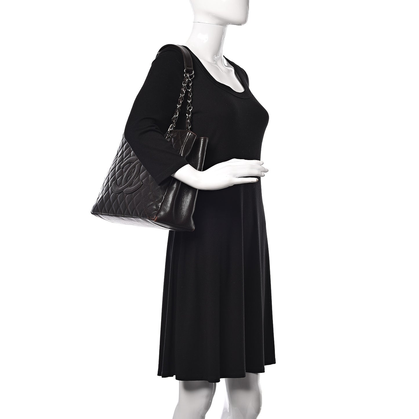 Caviar Quilted Grand Shopping Tote GST Dark Brown